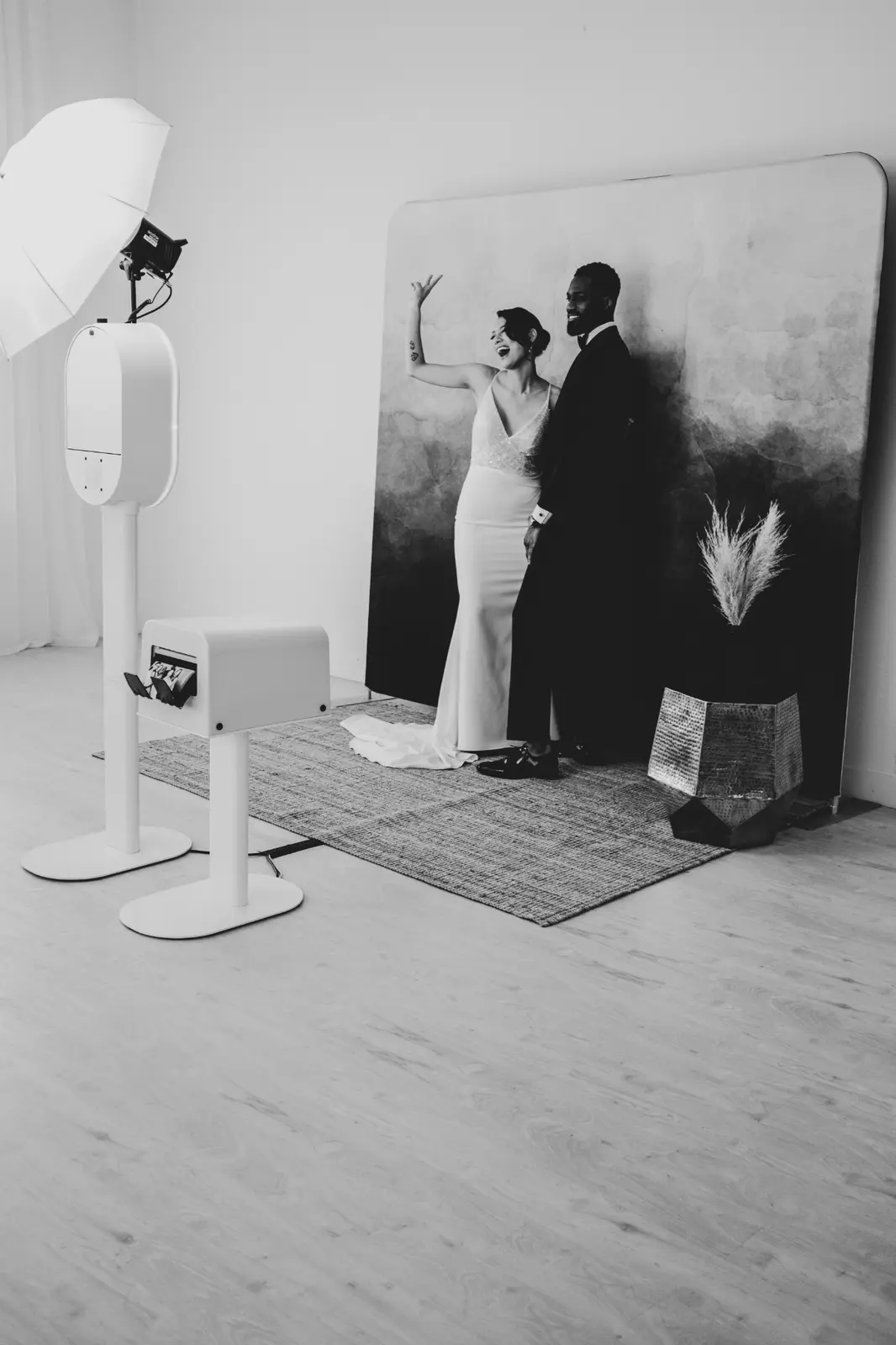 Black and white portrait of a couple at Fiesta Booth